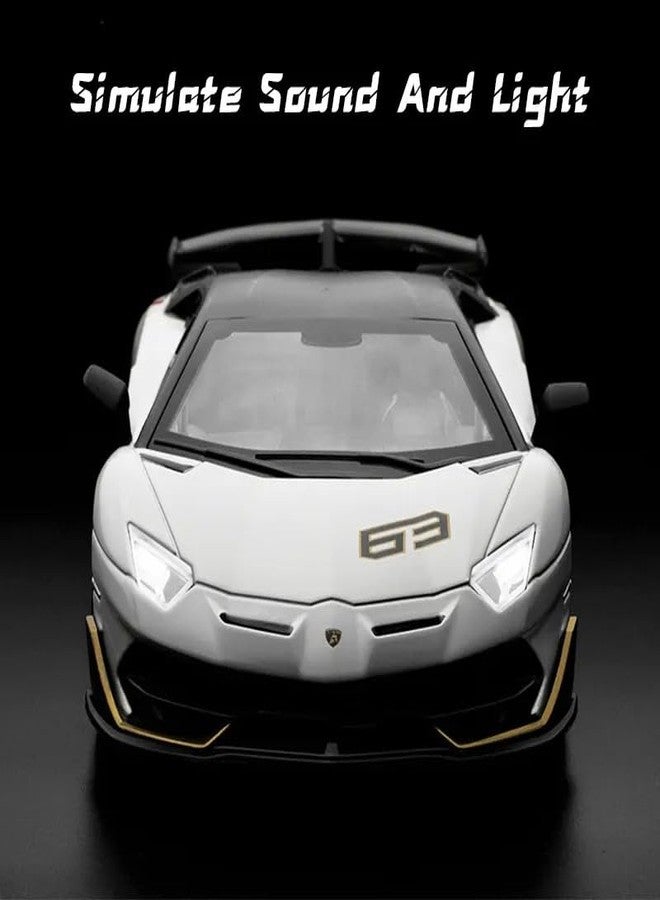 KENIRY Exclusive Alloy Metal Pull Back Die-cast Car Model with Sound Light Mini Auto Toy for Kids Metal Model Toy Car with Sound and Light (1:24 Lamborghini SVJ 63 -White) - Image 4